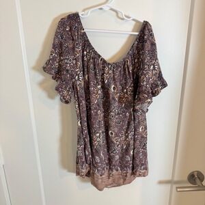 ROSE KNOX Women's Purple Floral Off Shoulder Flutter Sleeve Boho Top Size L